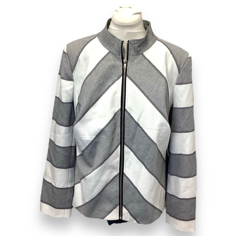 Danillo Woman Full Zip Chevron Blazer, Gray, size 16W